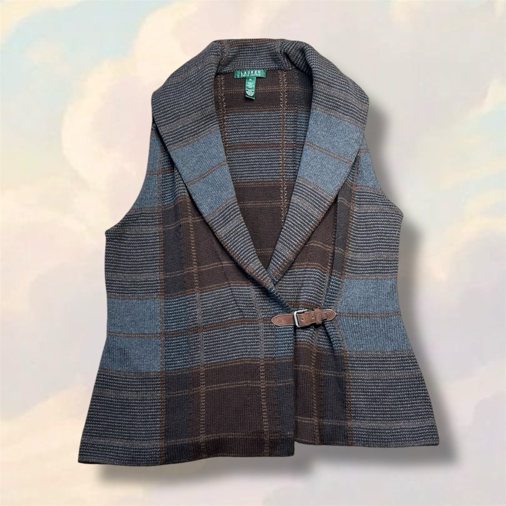Y2K Lauren Ralph Lauren dark plaid knit wrap vest top